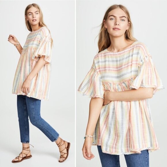 Free People Summer Nights Striped Mini Dress in Yellow Medium With Pockets - Picture 1 of 10